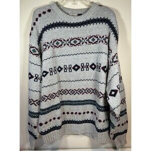 VTG G.H. Bass CO Sweater Mens Gray/Green/Red Knit Winter Grandpa Nordic SZ Large